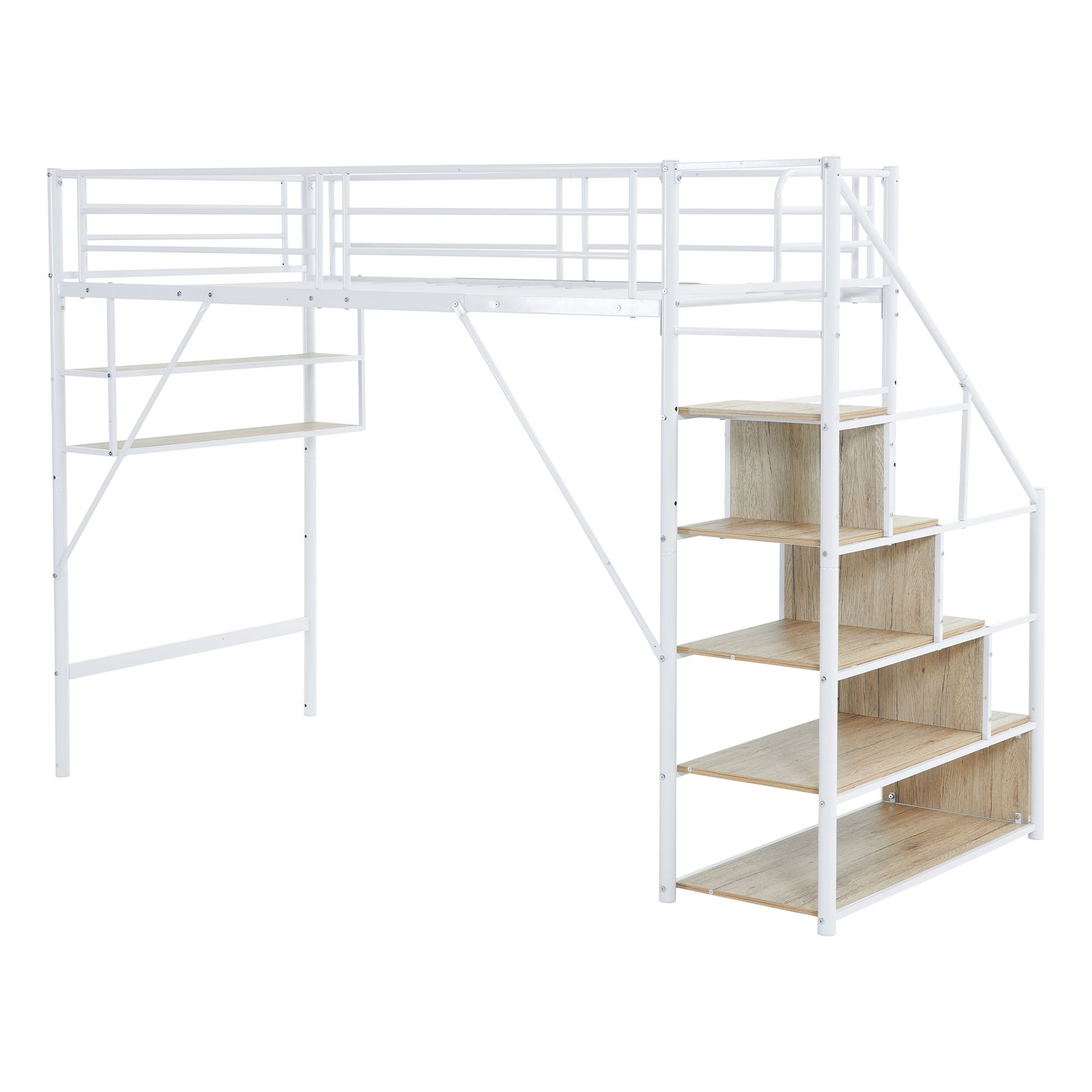 新作 ホワイト　ロフトベッド 片側手すり付き 収納付き パイプベッド シングルベ Amazon｜ホワイトロフトベッド 片側手すり付き 収納付き パイプベッド