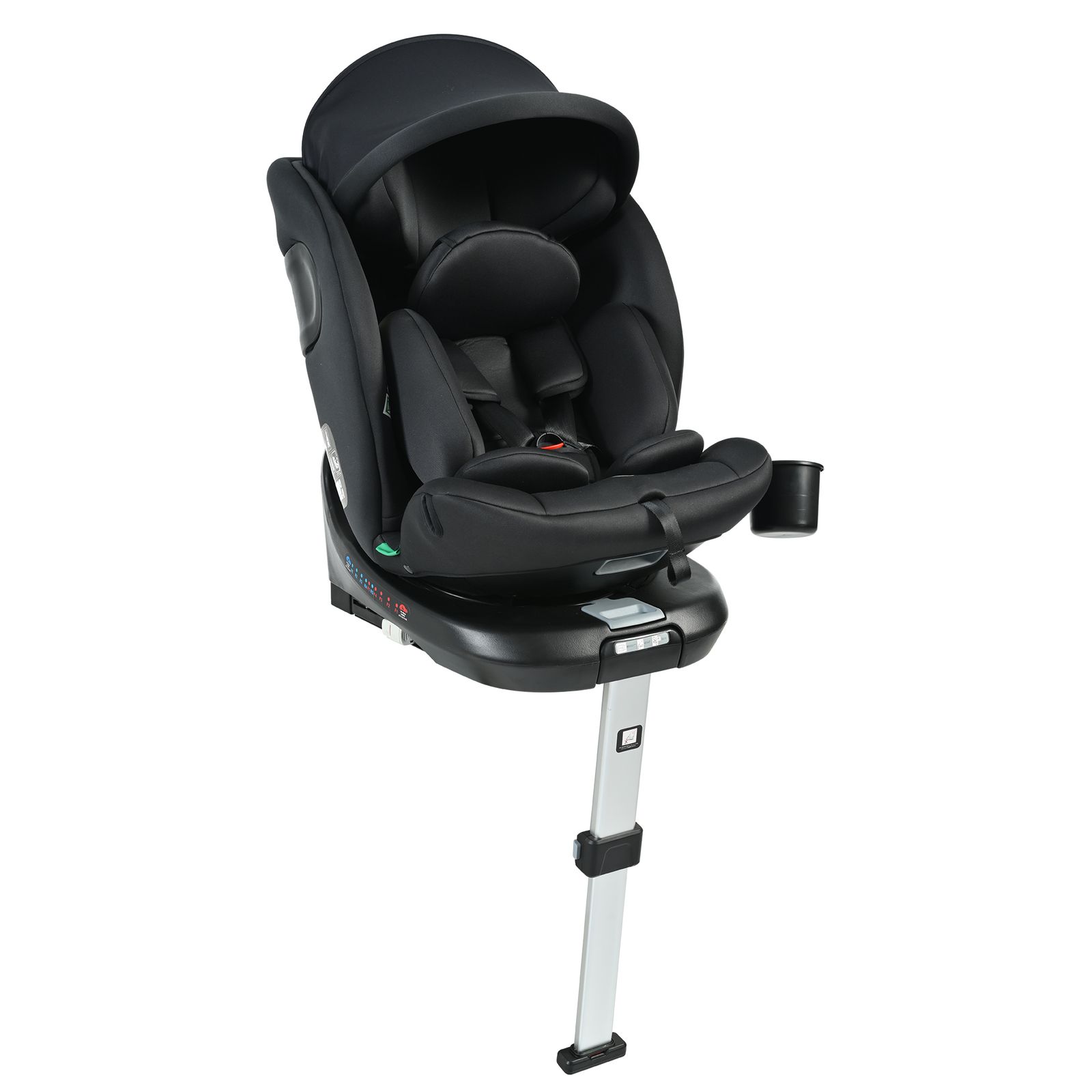 数量 サポートレッグ チャイルドシート 新生児 ISOFIX 0歳～12歳 360度回転式 40～150 cm ジュニアシート 調節 洗える キャノピー付き ベビーシート ドリンクホルダー付き 出産祝い 車 ブラック