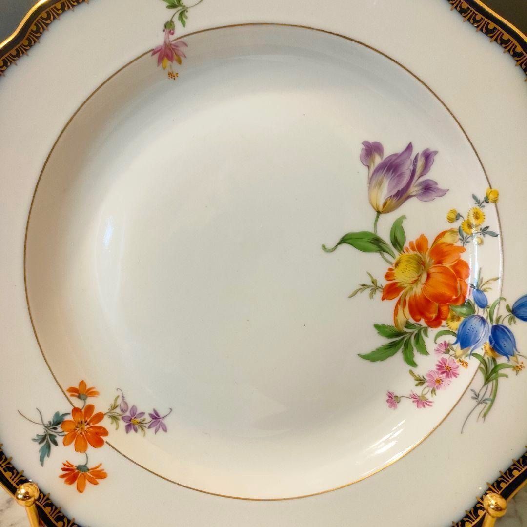 高級 ☆ Meissen マイセン Aカンテ コバルト 金彩フラワーブーケ 大皿