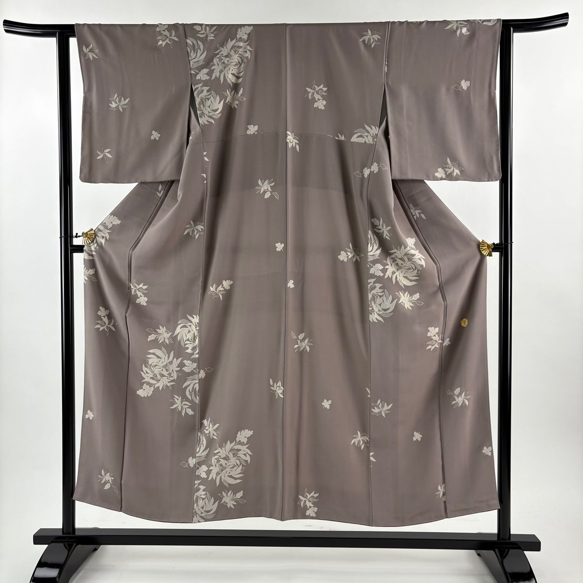 小紋 身丈152 cm 裄丈63 S 袷 渡辺雪三郎 落款 草花 金彩 灰紫 正絹