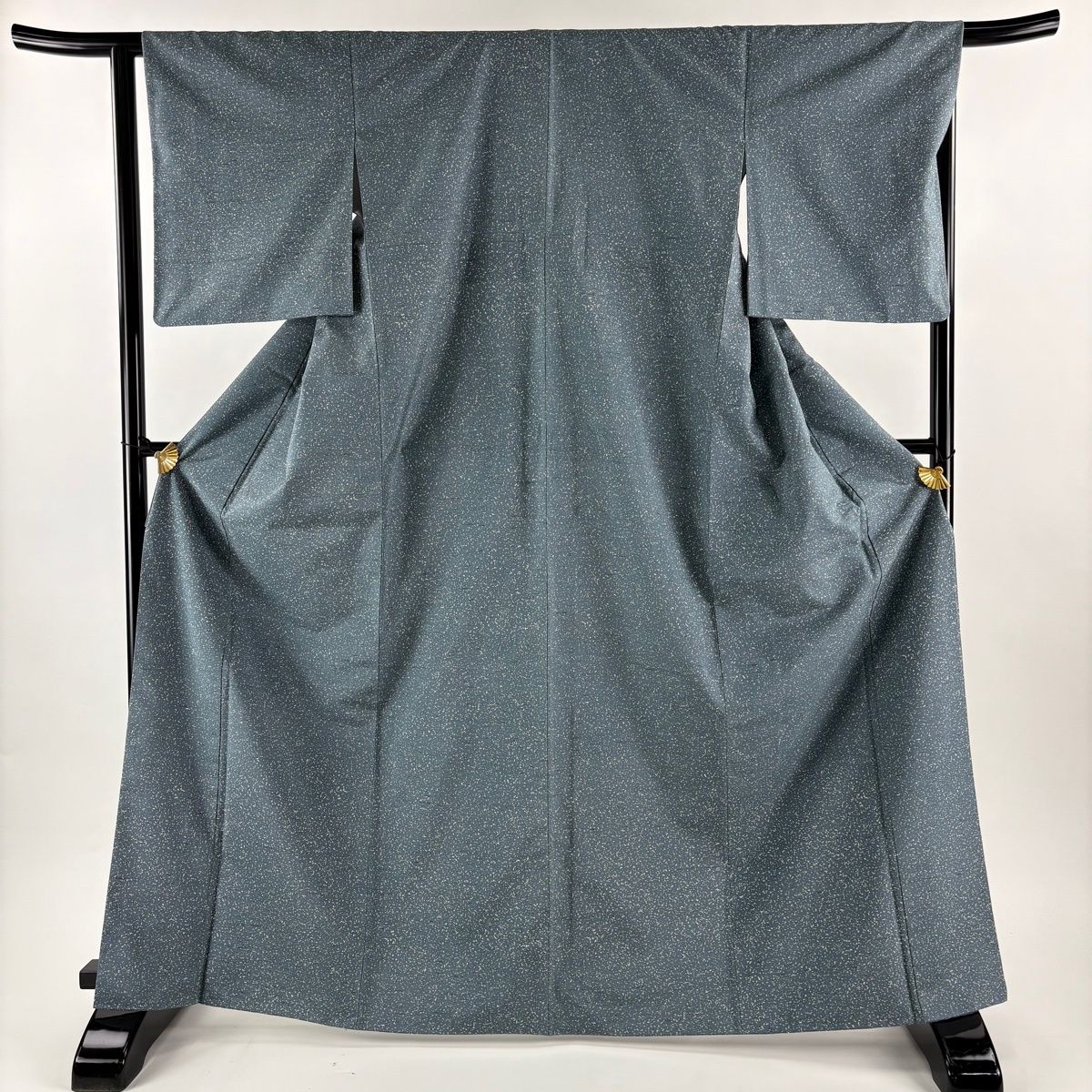 小紋 身丈167 cm 裄丈64 5 M 袷 牛首紬地 証紙 幾何学 青灰色 正絹