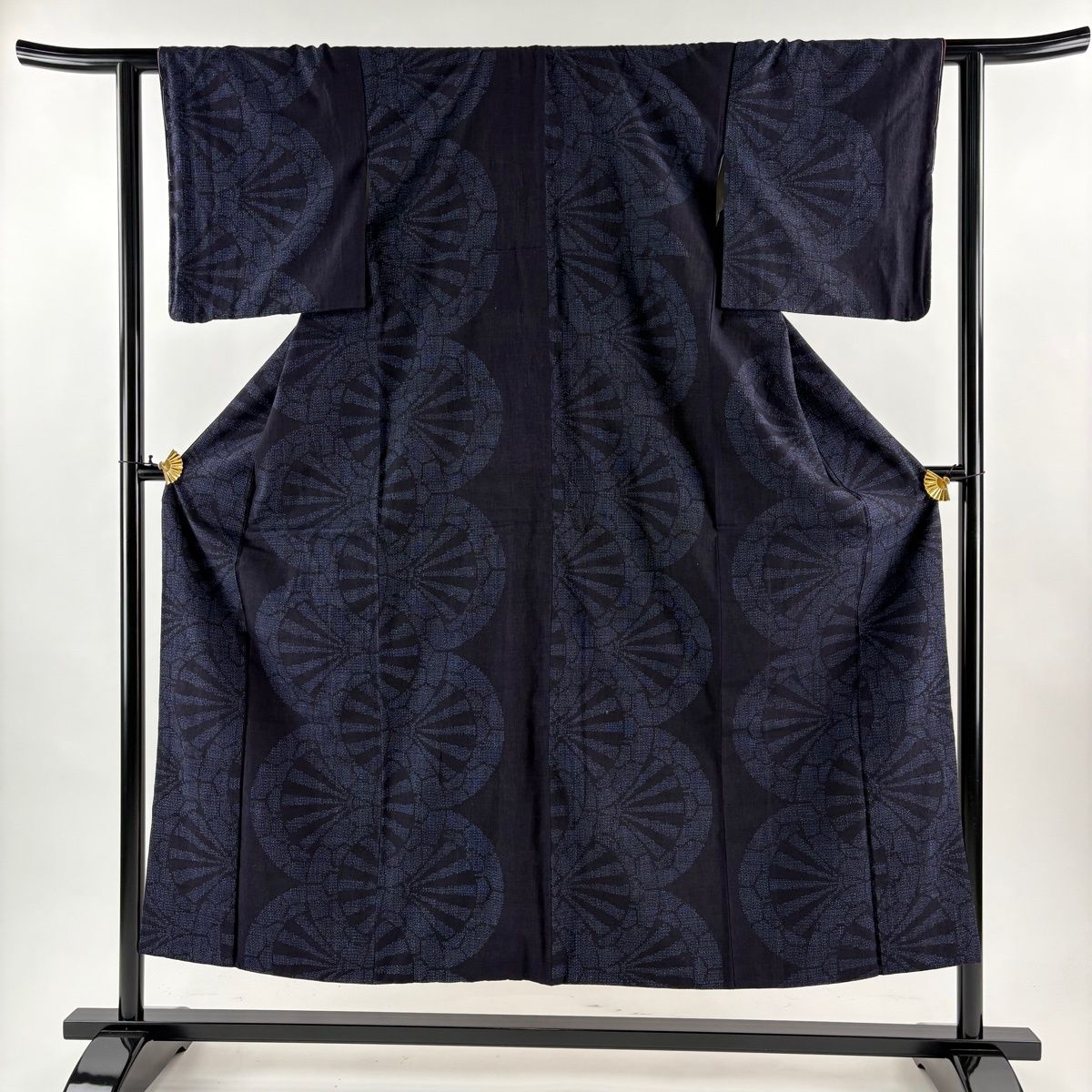 結城紬 身丈152cm 裄丈62cm S 袷 本場結城紬 奥順 証紙 源氏車 亀甲絣