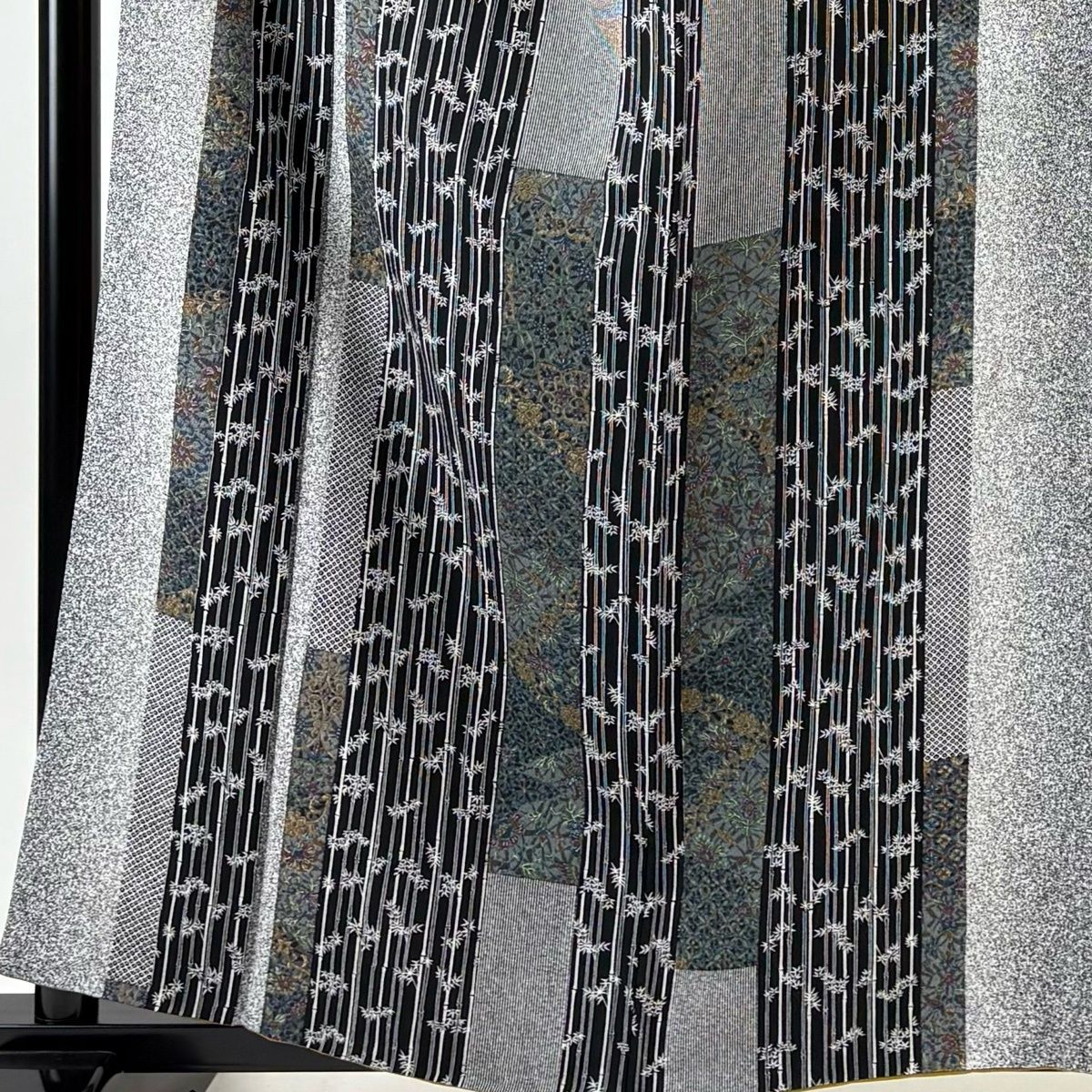 小紋 身丈160 cm 裄丈64 M 袷 金田昇 落款 竹 華唐草 灰色 正絹