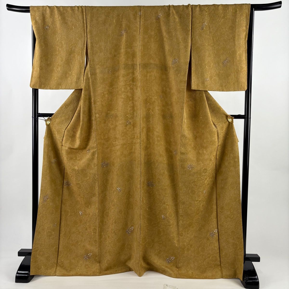 小紋 身丈170 cm 裄丈68 L 袷 辻が花柄 刺繍 黄土色 正絹 秀品 一つ紋