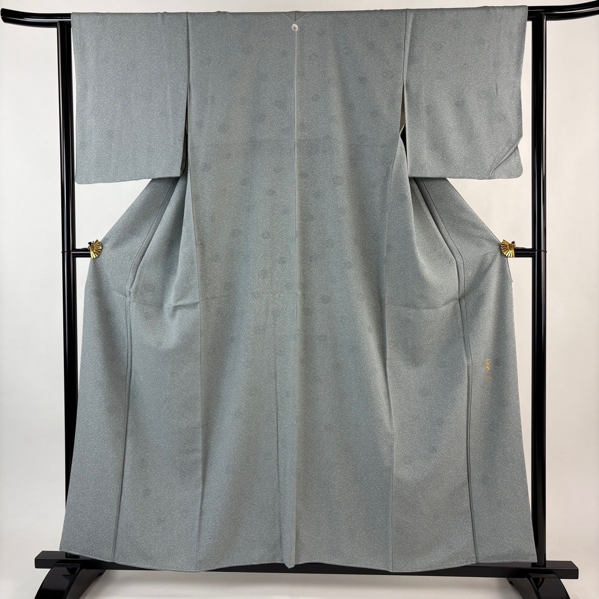 色無地 身丈157 cm 裄丈62 S 袷 大久保玄才 落款 地紋 灰緑 正絹 秀品 一つ紋