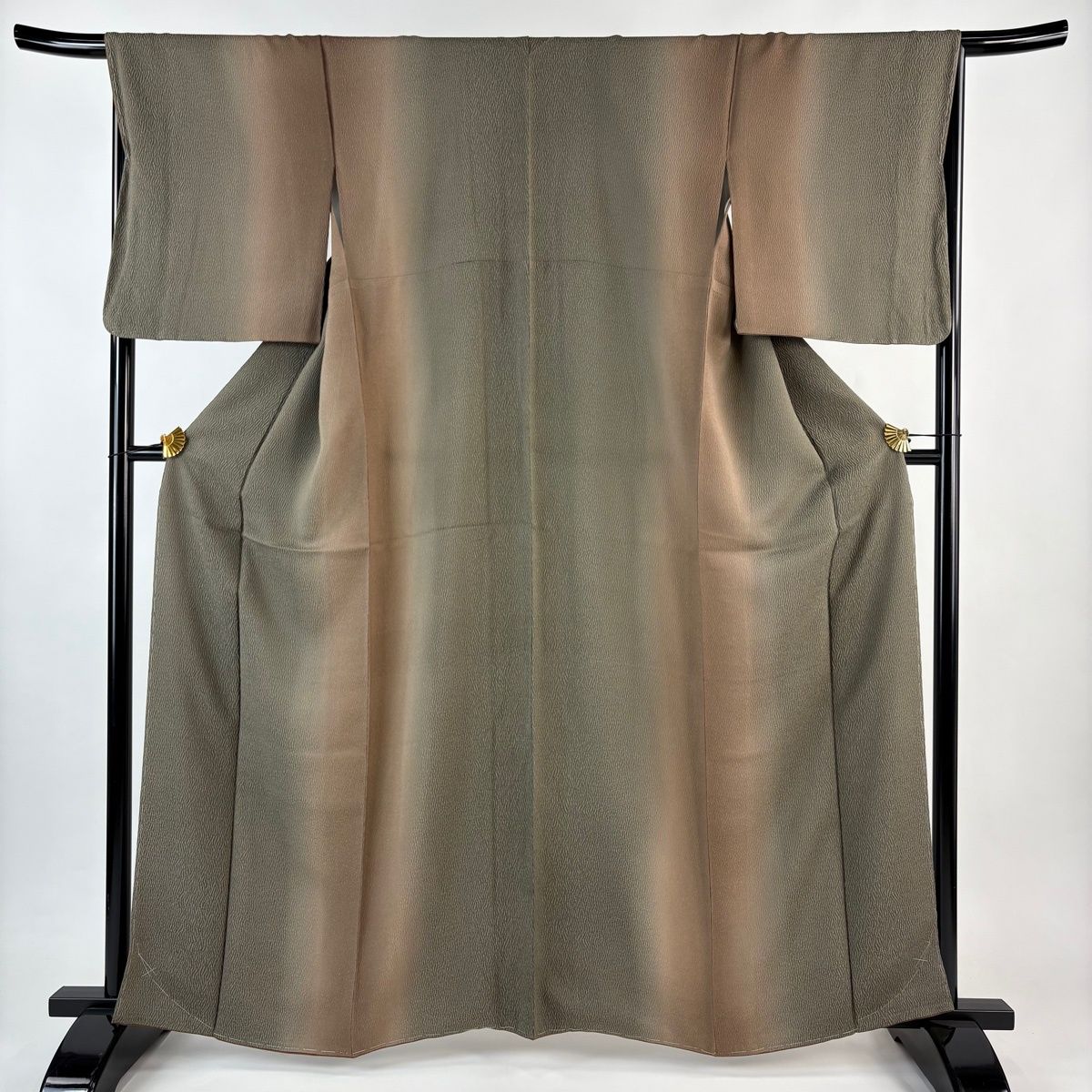 小紋 身丈162 5 cm 裄丈67 M 袷 幾何学 ぼかし 茶緑色 正絹 秀品