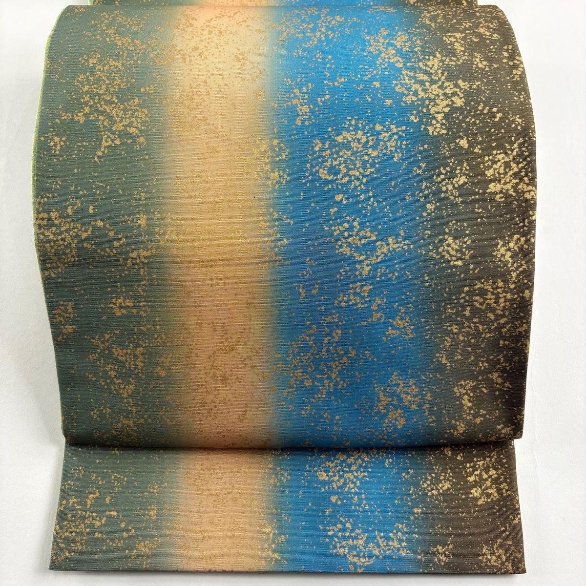 美品】 袋帯 名品 縞 幾何学 金彩 青 全通 正絹 【】 【公式通販】