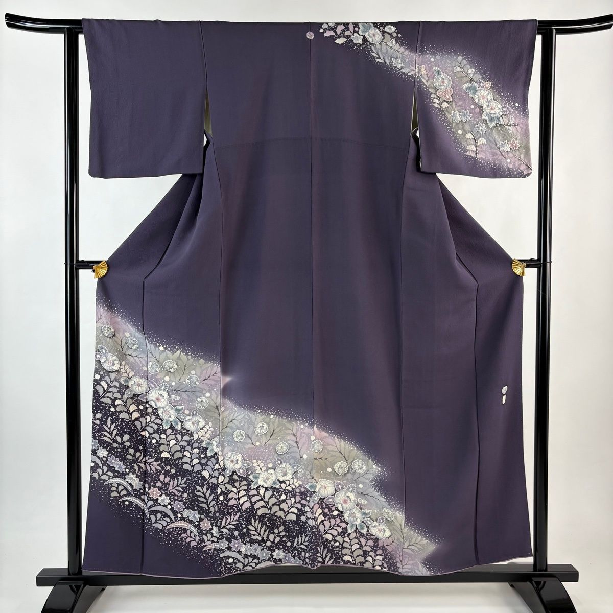 訪問着 身丈156cm 裄丈61cm S 袷 落款 辻が花柄 芝 ぼかし 紫 正絹 秀