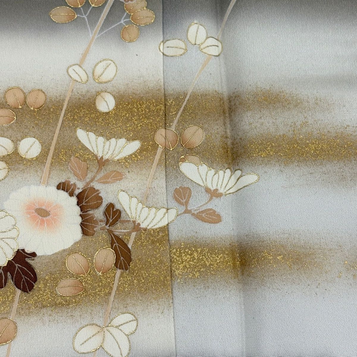 訪問着 身丈162cm 裄丈64cm M 袷 菊 霞 金糸 金彩 茶緑色 正絹 秀品