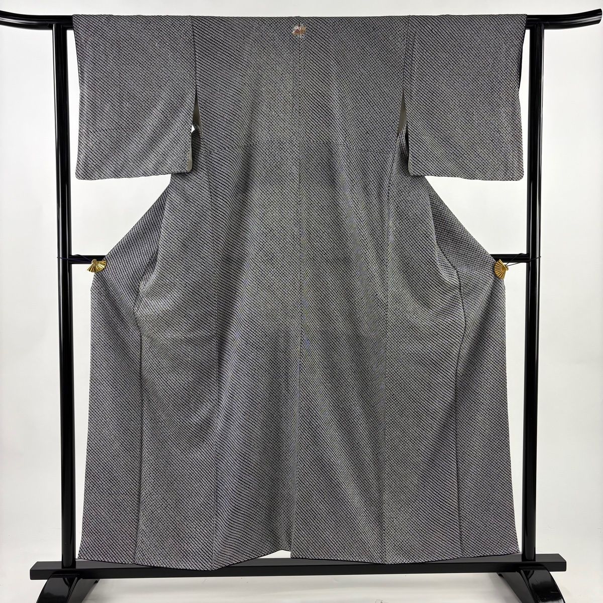 小紋 身丈154.5cm 裄丈61.5cm S 袷 総絞り 黒 正絹 秀品 一つ紋 【中古