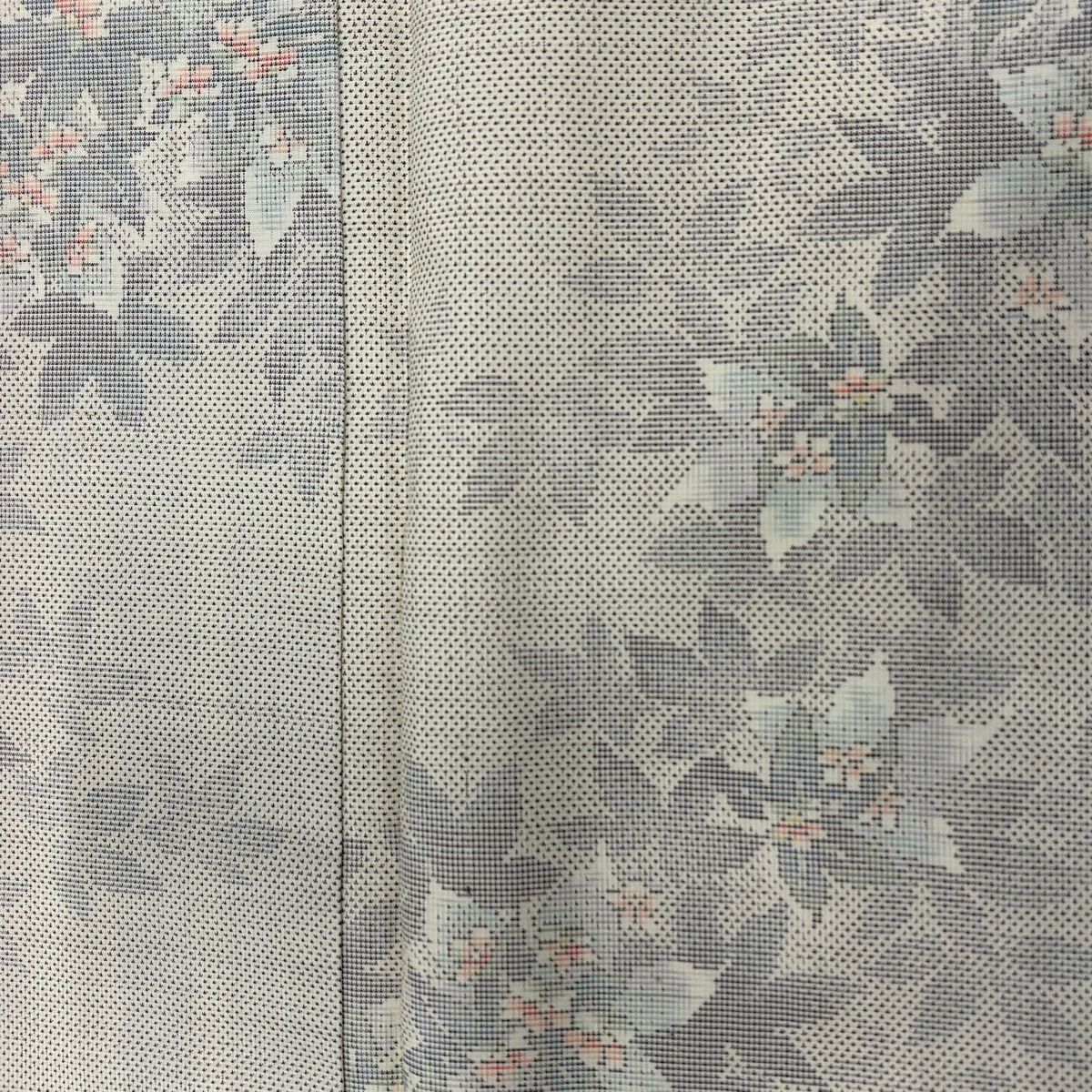 【美品】 大島紬 身丈158cm 裄丈64cm M 袷 証紙 草花 灰白 正絹 秀品 【】