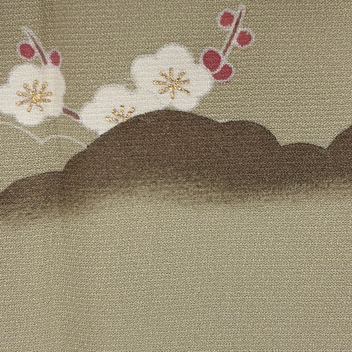 付下げ 身丈158cm 裄丈63cm S 袷 家屋 草花 金糸 金彩 ベージュ 正絹