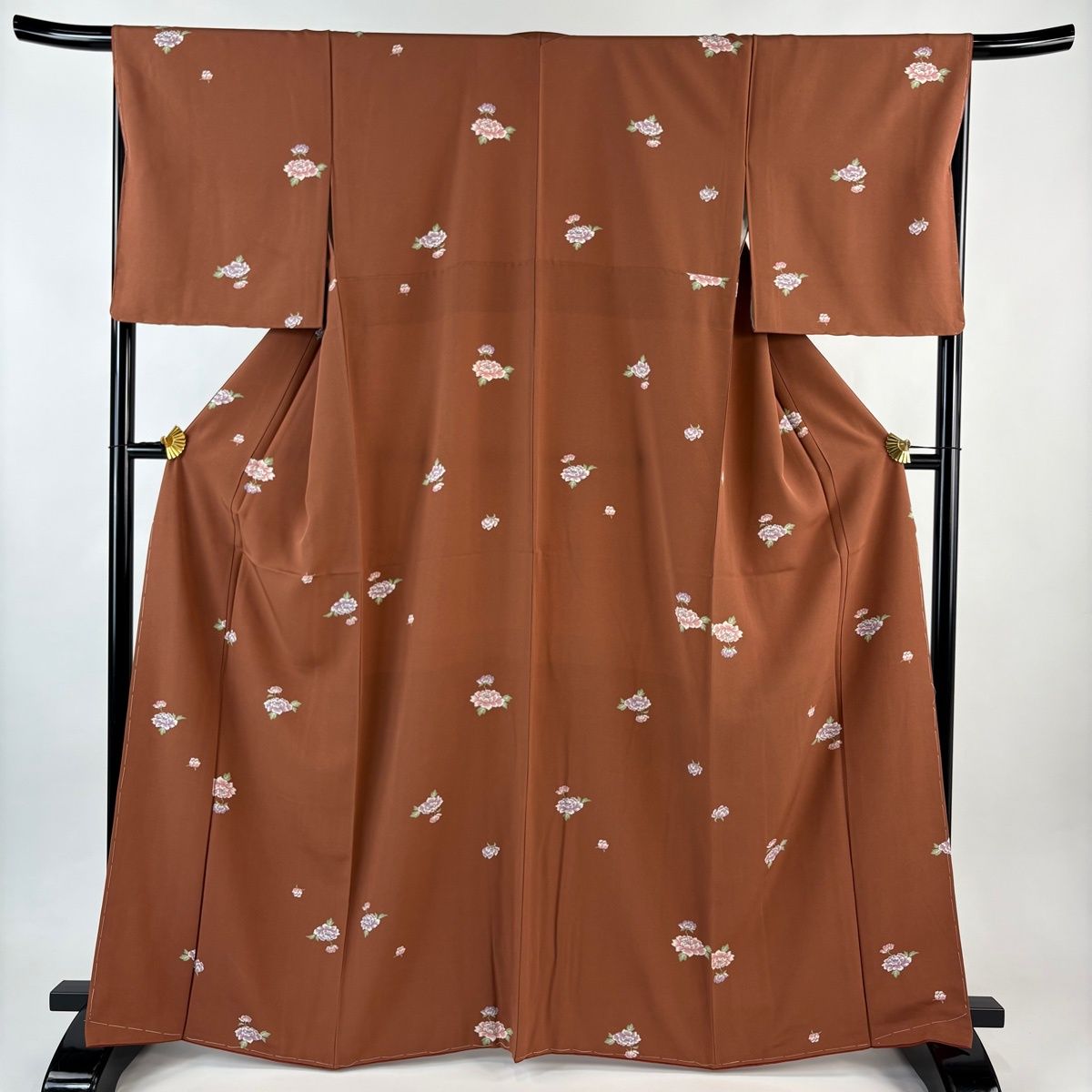 小紋 身丈165 cm 裄丈67 M 袷 牡丹 赤茶 正絹 秀品