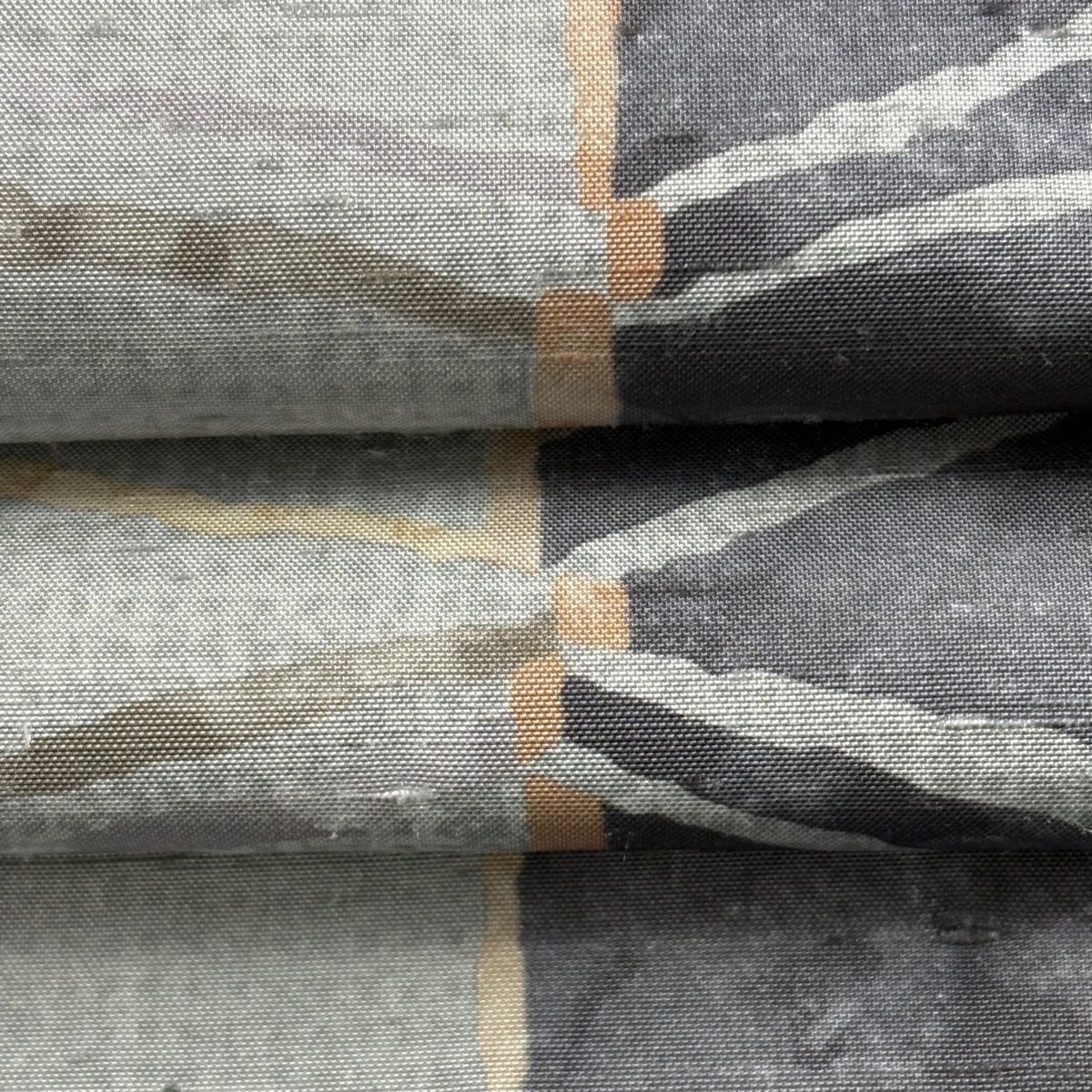 美品】 袋帯 逸品 落款 証紙 牛首紬 幾何学模様 青灰色 全通 正絹