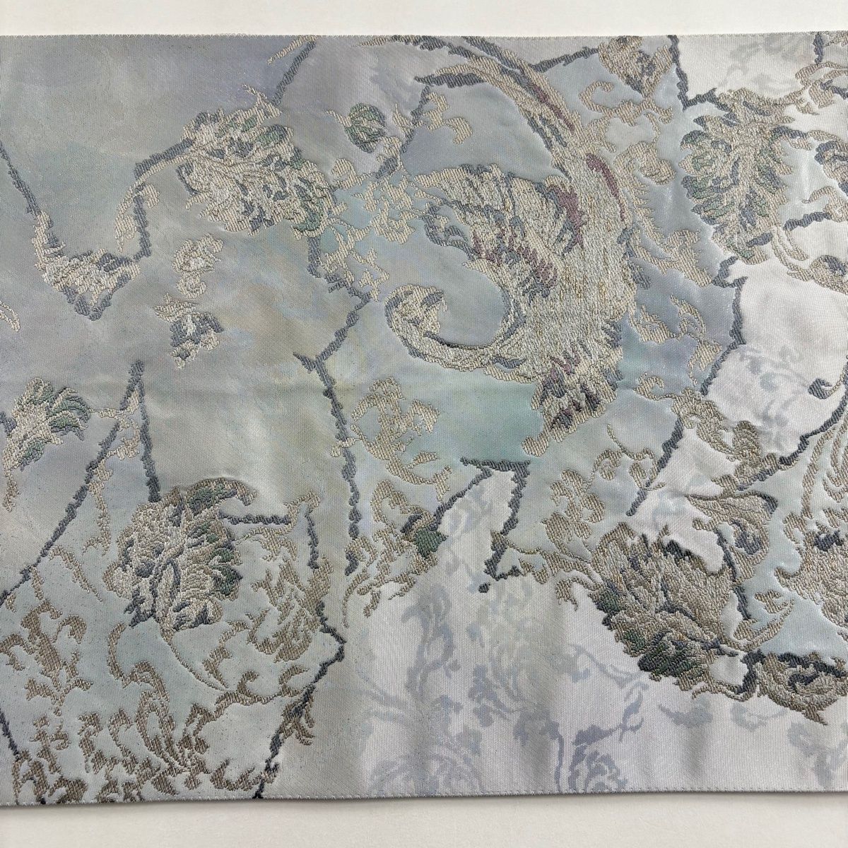 美品】 袋帯 逸品 となみ織物 落款 鳳凰八稜鏡 鳳凰 花唐草 箔 金銀糸