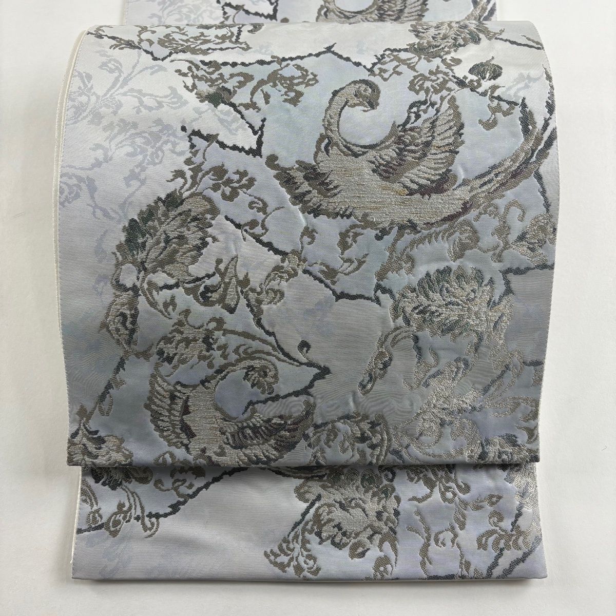 美品】 袋帯 逸品 となみ織物 落款 鳳凰八稜鏡 鳳凰 花唐草 箔 金銀糸