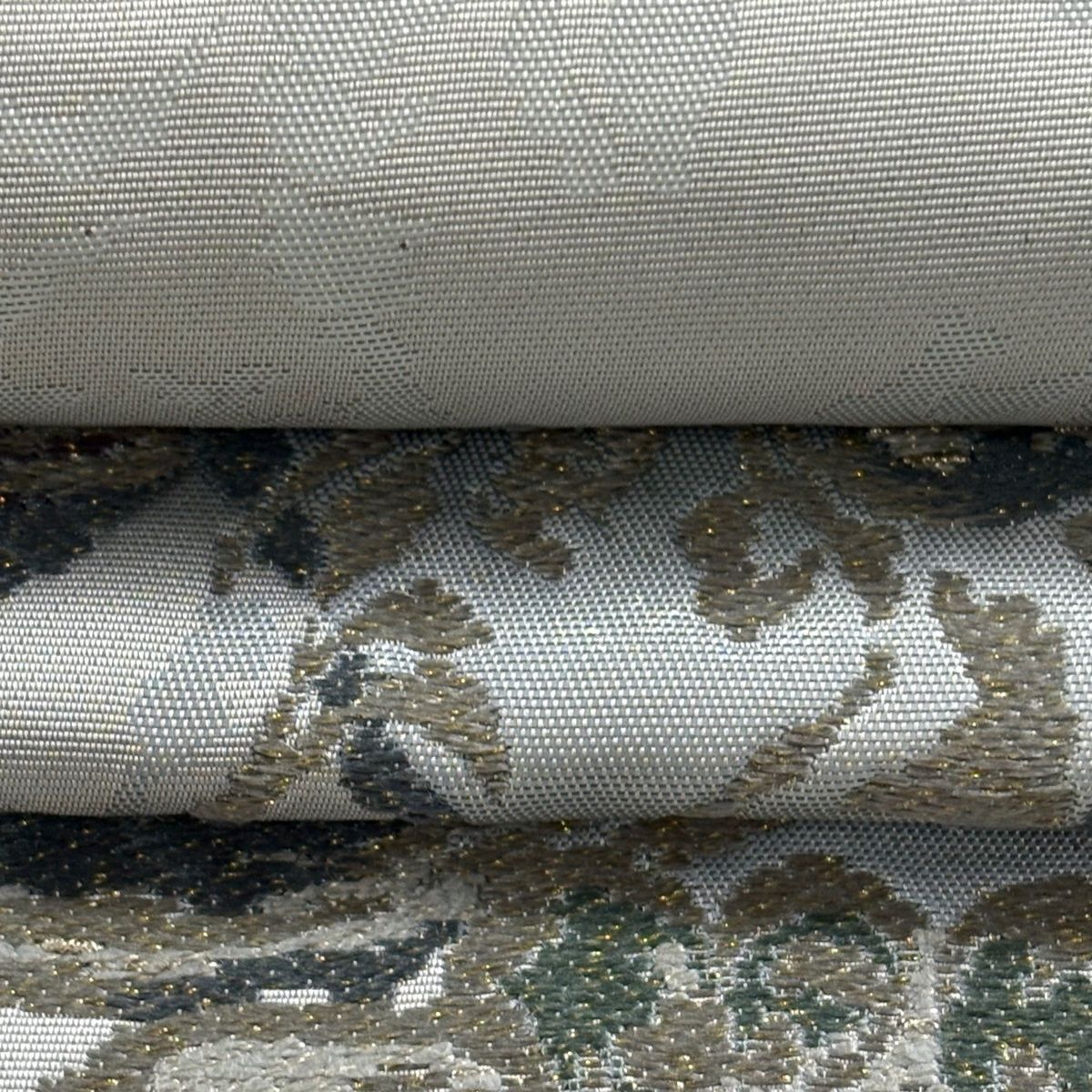 美品】 袋帯 逸品 となみ織物 落款 鳳凰八稜鏡 鳳凰 花唐草 箔 金銀糸