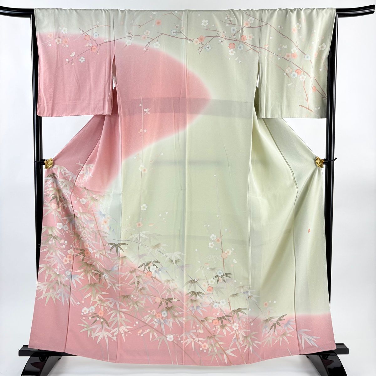 訪問着 身丈161.5cm 裄丈67cm M 袷 落款 枝梅 笹 染め分け ぼかし