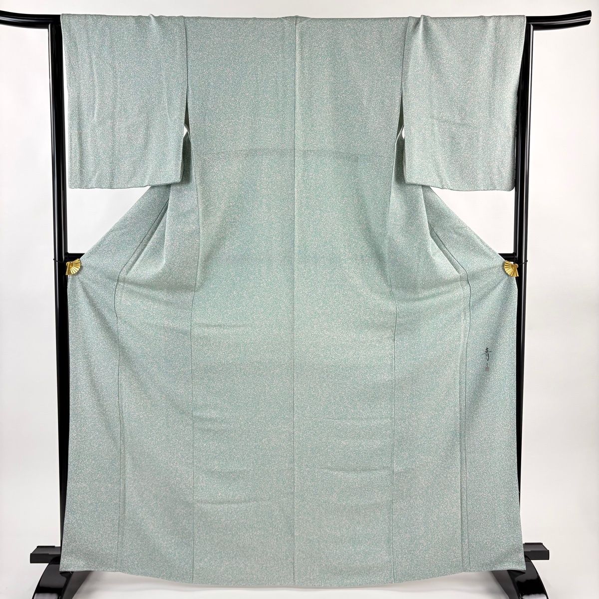 小紋 身丈165 5 cm 裄丈65 M 袷 松井青々 落款 幾何学模様 灰緑 正絹