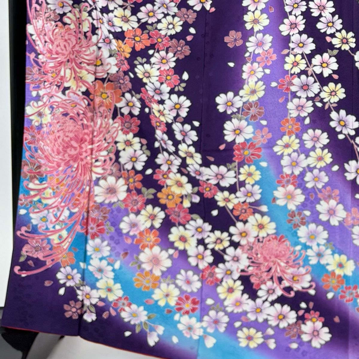 振袖 身丈166 cm 裄丈67 M 袷 乱菊 草花 金彩 ぼかし 濃紫 正絹