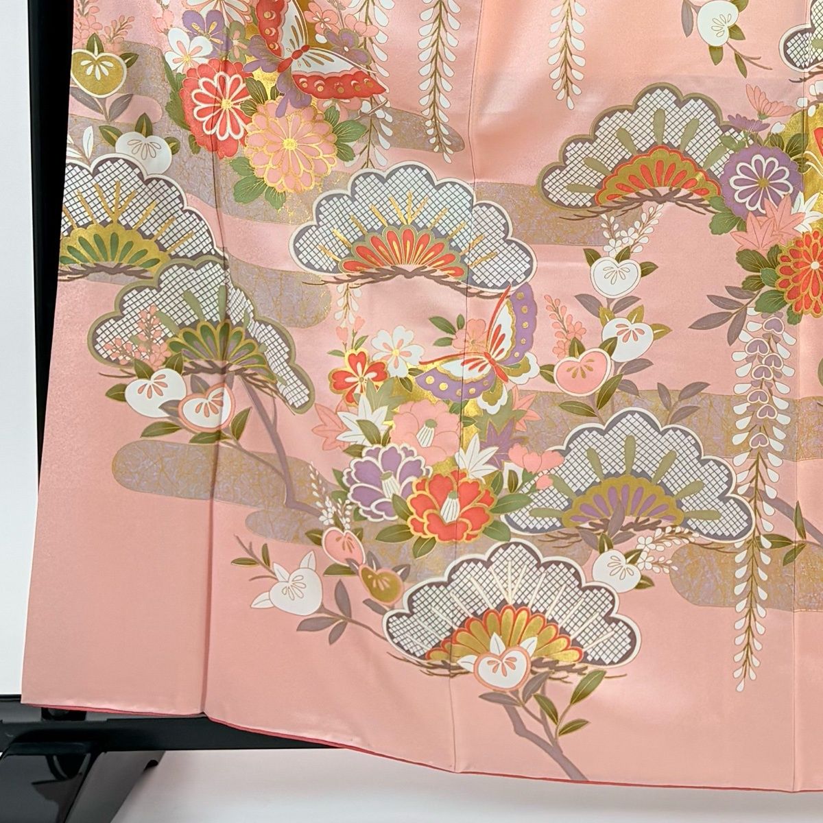 振袖 身丈162.5 cm 裄丈67 M 袷 蝶 松梅 金彩 ピンク 正絹