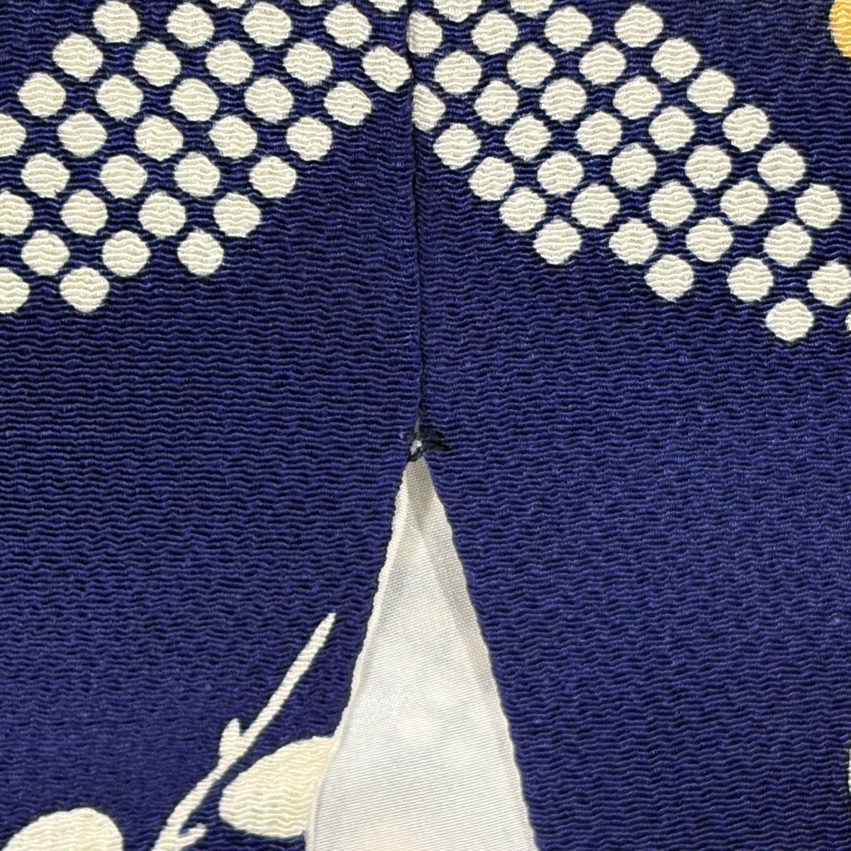  振袖 身丈159 5 cm 裄丈65 M 袷 栗山吉三郎 落款 椿 枝梅 縮緬 紺色 正絹 振袖 着物