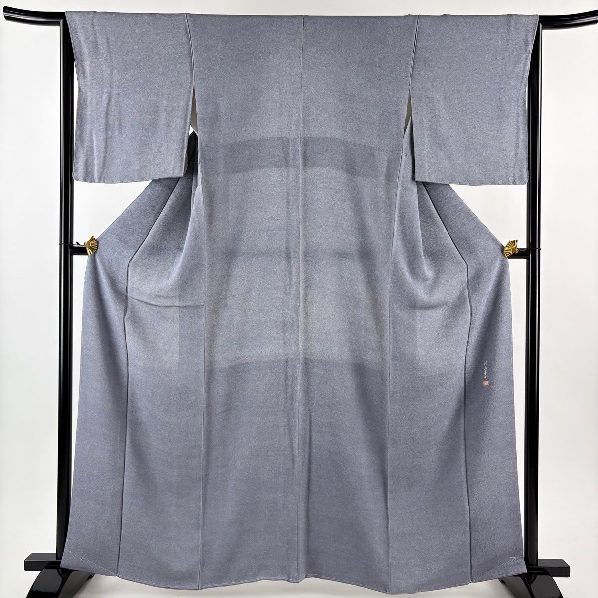 江戸小紋 身丈162cm 裄丈65cm M 袷 落款 鮫 青灰色 正絹 名品 一つ紋