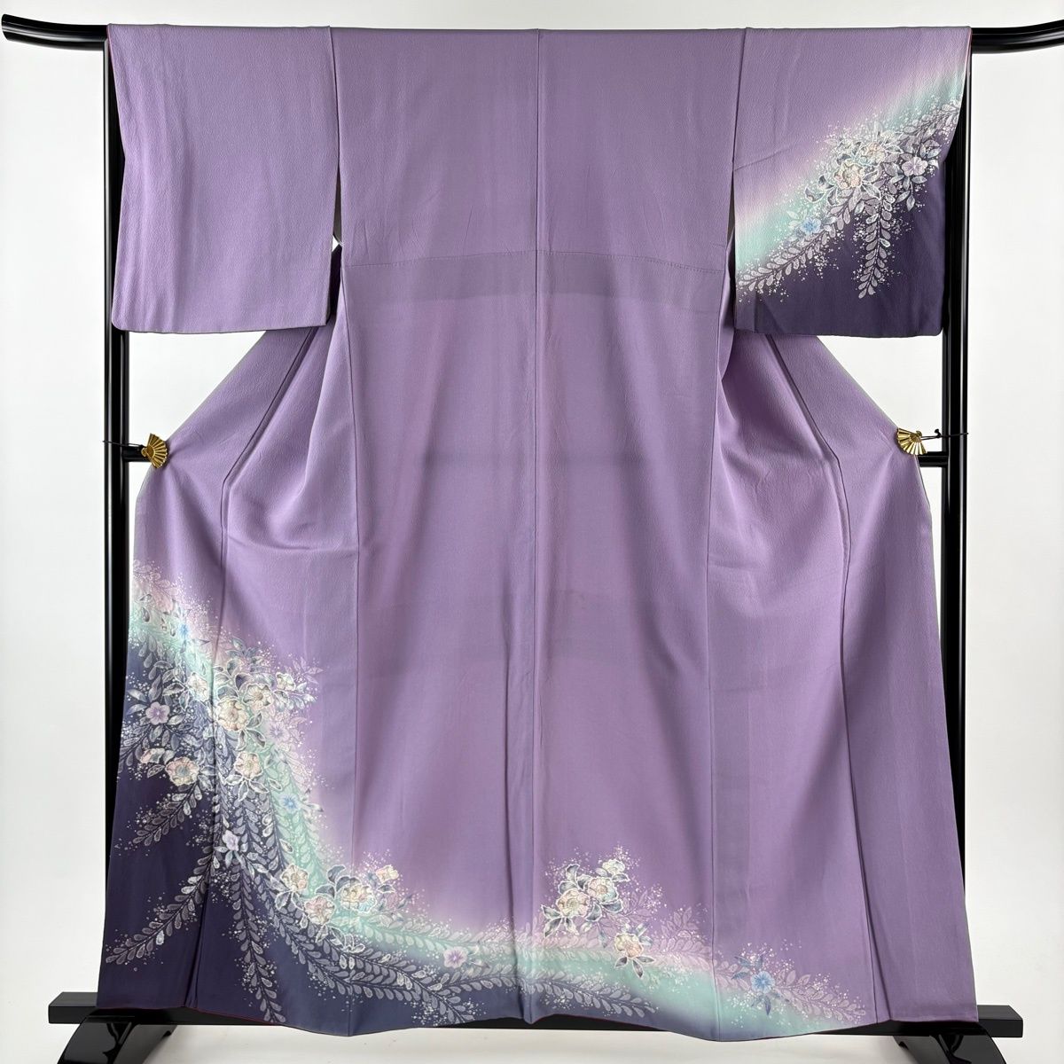 訪問着 身丈159cm 裄丈65cm M 袷 辻が花 ぼかし 紫 正絹 名品 【中古