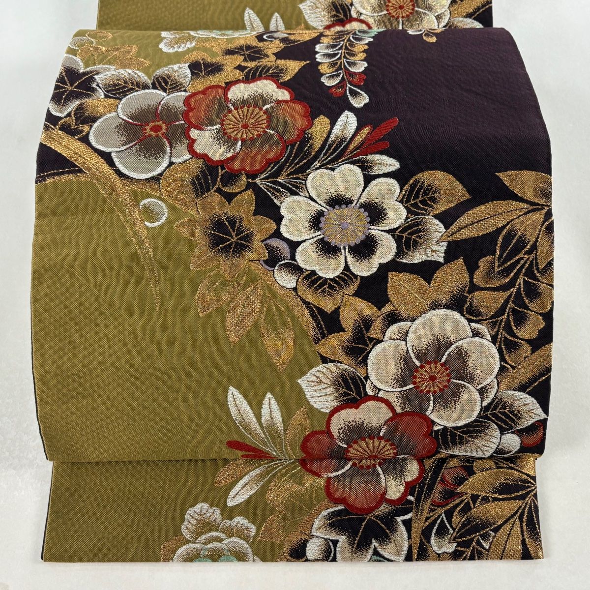 袋帯 秀品 草花 藤 金糸 箔 鶯色 六通 正絹 【中古】 - メルカリ