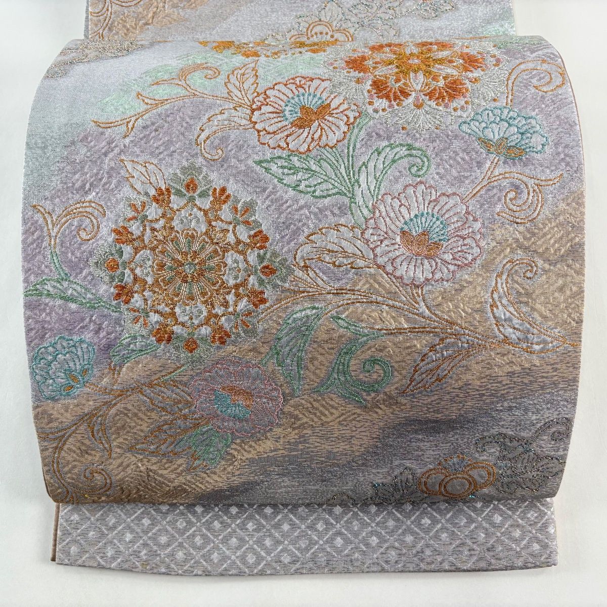袋帯 秀品 華文 花唐草 金銀糸 箔 灰紫 六通 正絹 【中古】 - メルカリ
