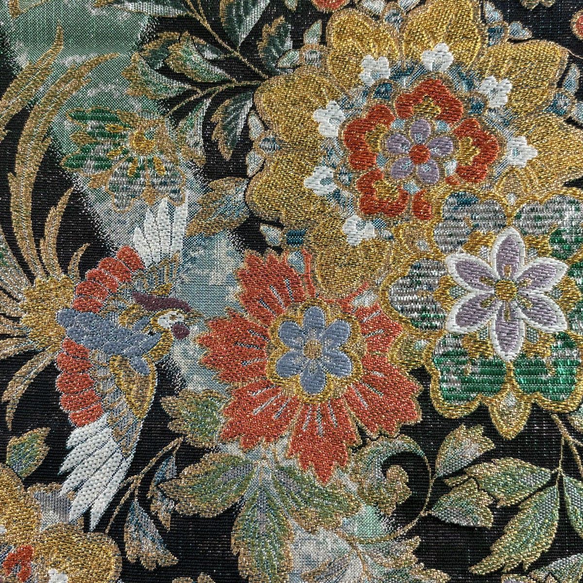 袋帯 秀品 更紗絽彩織 草花 鳥 緑 六通 正絹 【中古】 - メルカリ