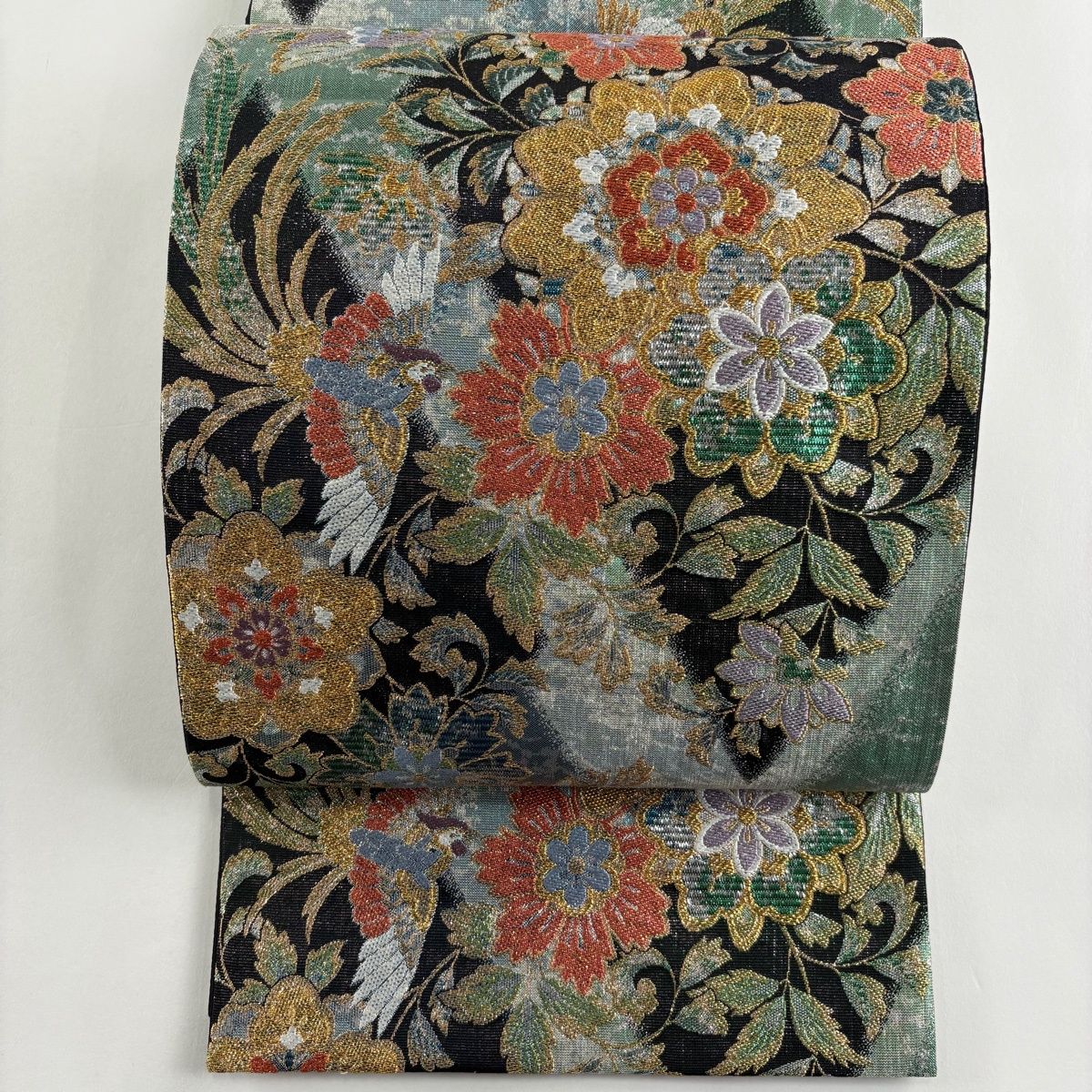 袋帯 秀品 更紗絽彩織 草花 鳥 緑 六通 正絹 【中古】 - メルカリ