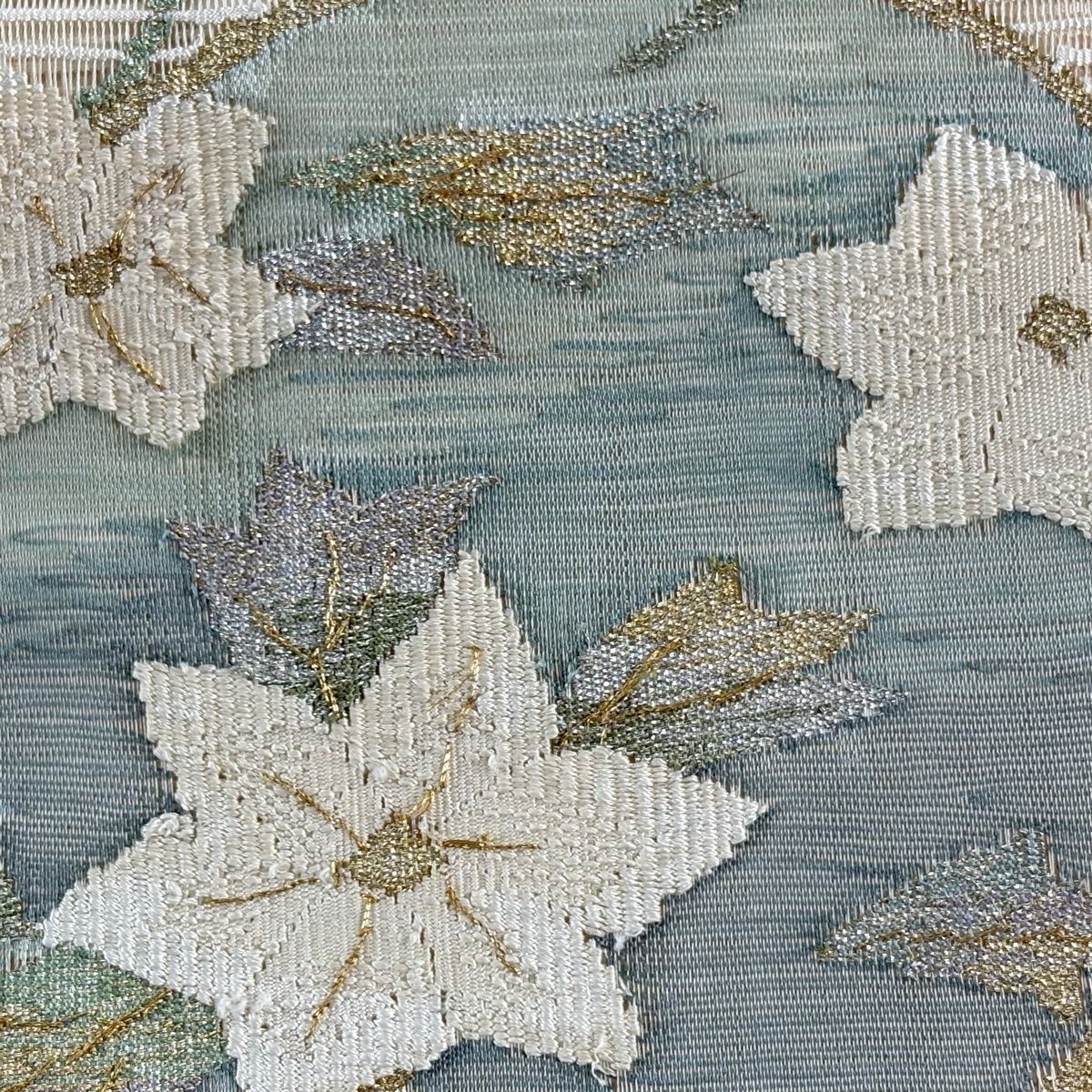 名古屋帯 秀品 夏帯 絽 トンネル仕立て 花丸文 流水 金銀糸 ベージュ 正絹