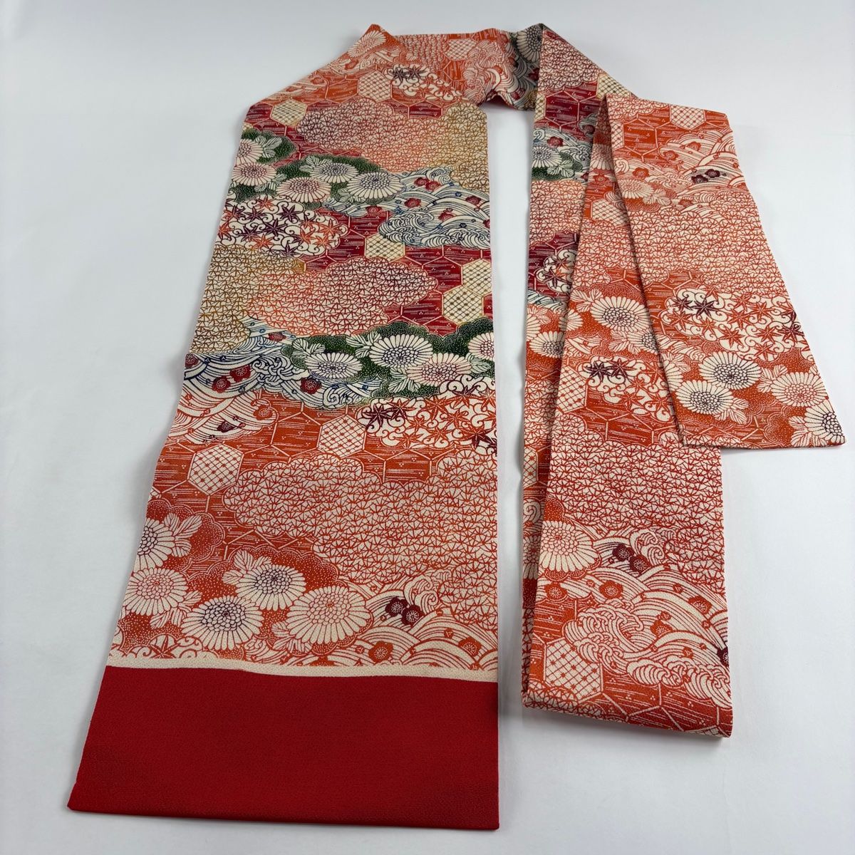 美品】 名古屋帯 秀品 菊 梅 縮緬 赤 正絹 【中古】 - メルカリ