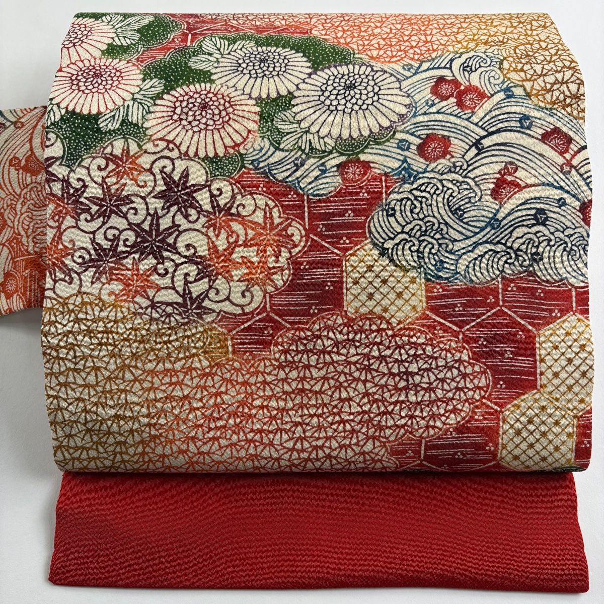美品】 名古屋帯 秀品 菊 梅 縮緬 赤 正絹 【中古】 - メルカリ