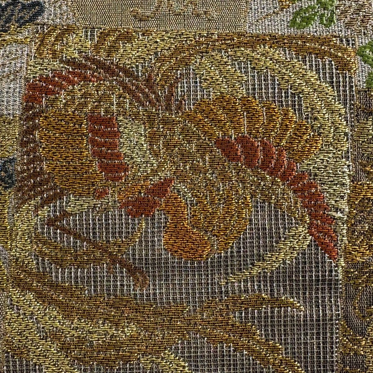 袋帯 秀品 紋屋相模 飛香舎 色紙 花鳥 金銀糸 箔 銀色 六通 正絹