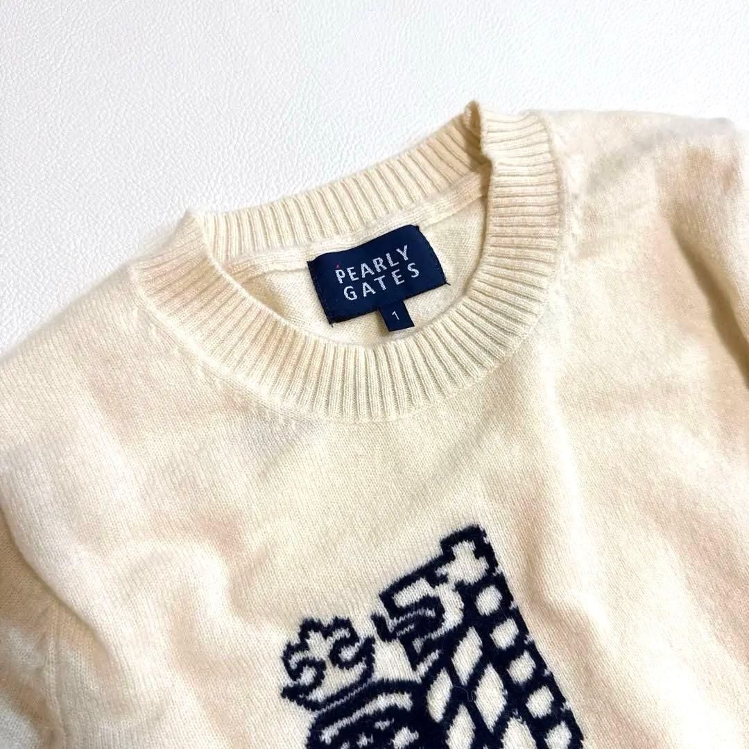 1 パーリーゲイツ 定3.3万 カシミヤ100% ロゴ刺繍 ニット セーター 白 パーリーゲイツ カシミヤ 100% ニット セーター ロゴ 1サイズ 89