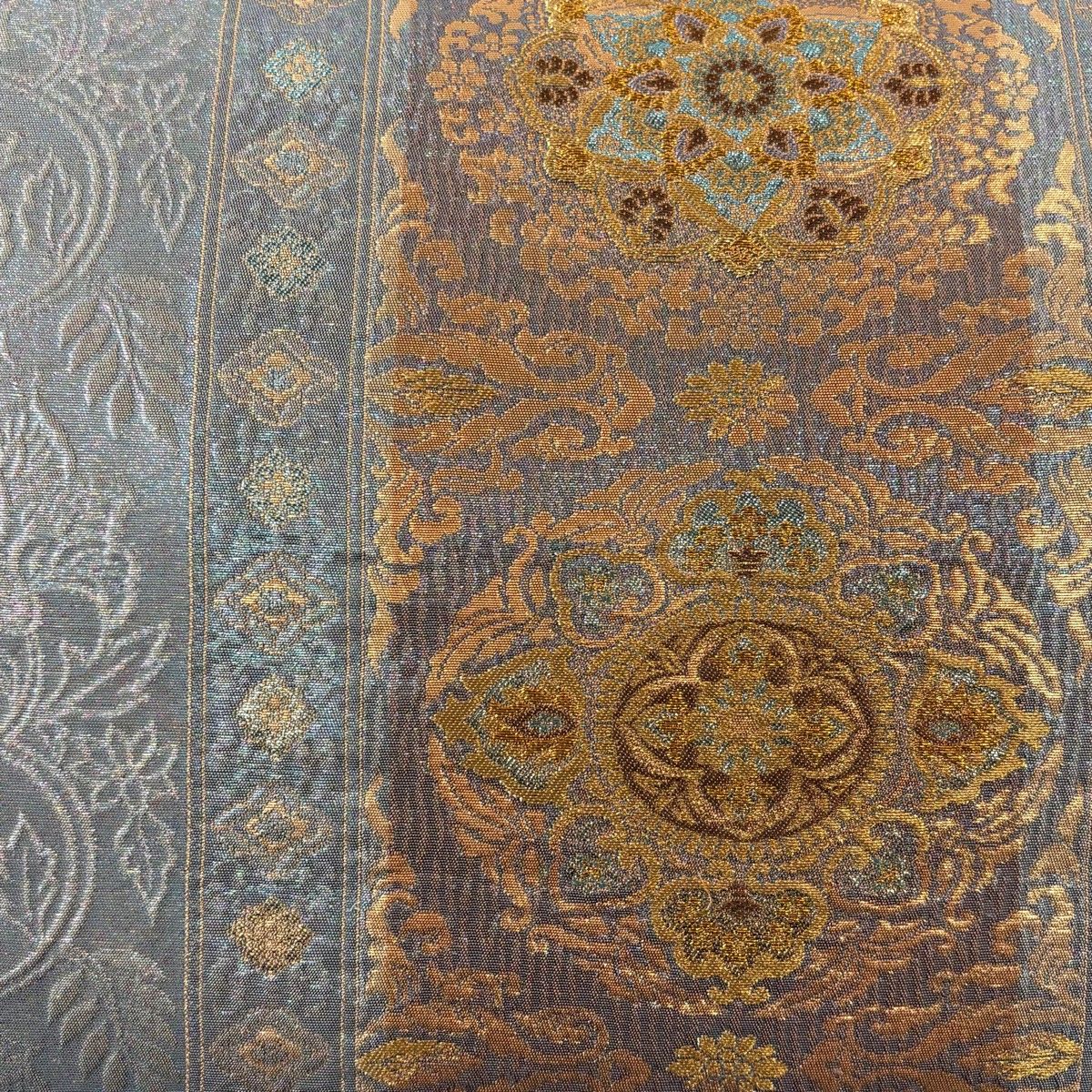 袋帯 秀品 華文 花唐草 金糸 箔 灰紫 六通 正絹