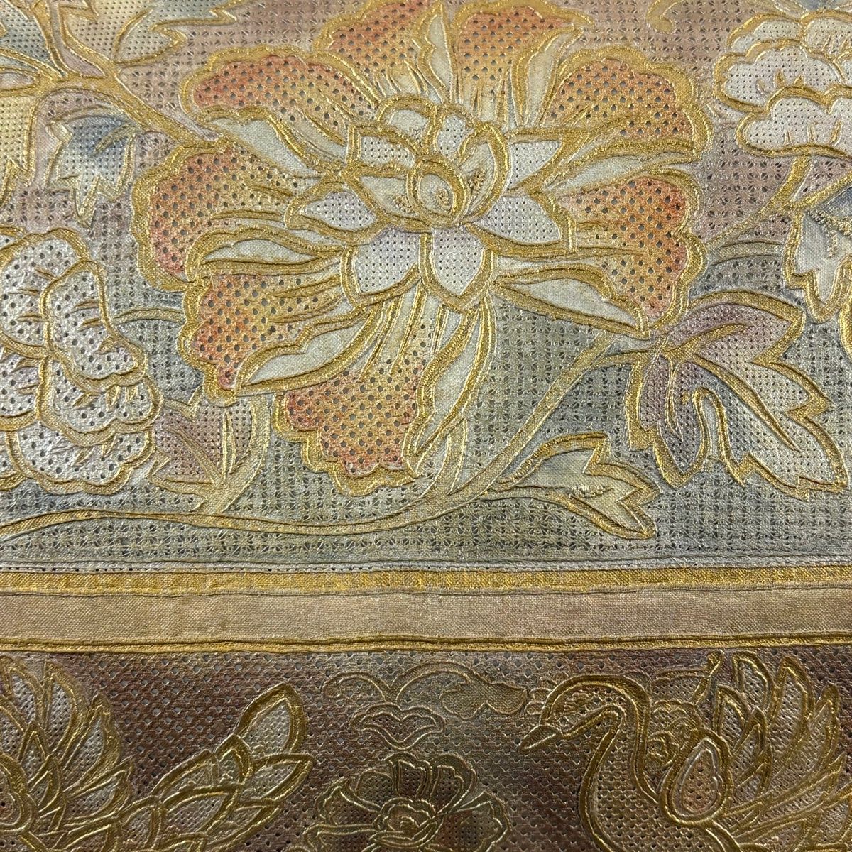 袋帯 秀品 草花 鳥 金彩 金色 六通 正絹