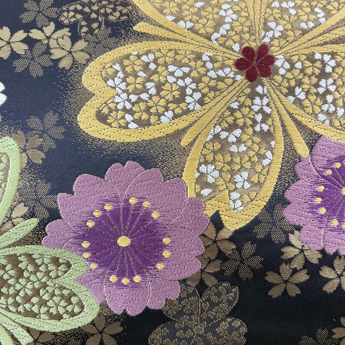 美品】 袋帯 秀品 桜 花 箔 墨色 六通 正絹 【中古】 - メルカリ