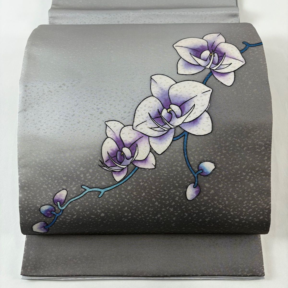 美品】 袋帯 秀品 斉藤三才 落款 花 箔 灰色 お太鼓柄 正絹 【中古