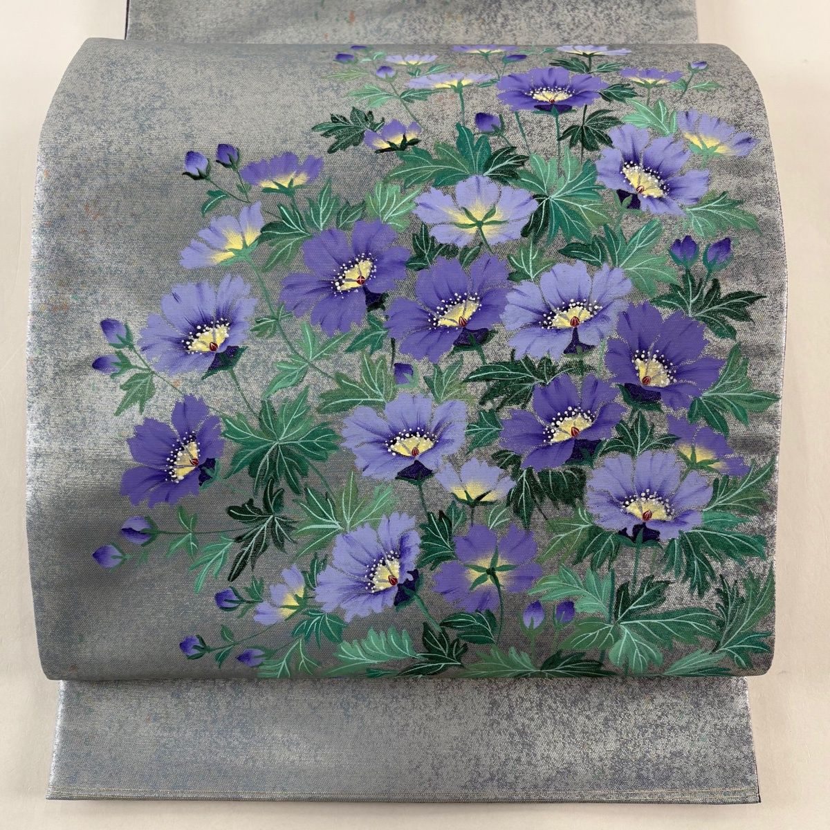 美品】 袋帯 秀品 落款 草花 箔 青灰色 六通 正絹 【中古】 - メルカリ