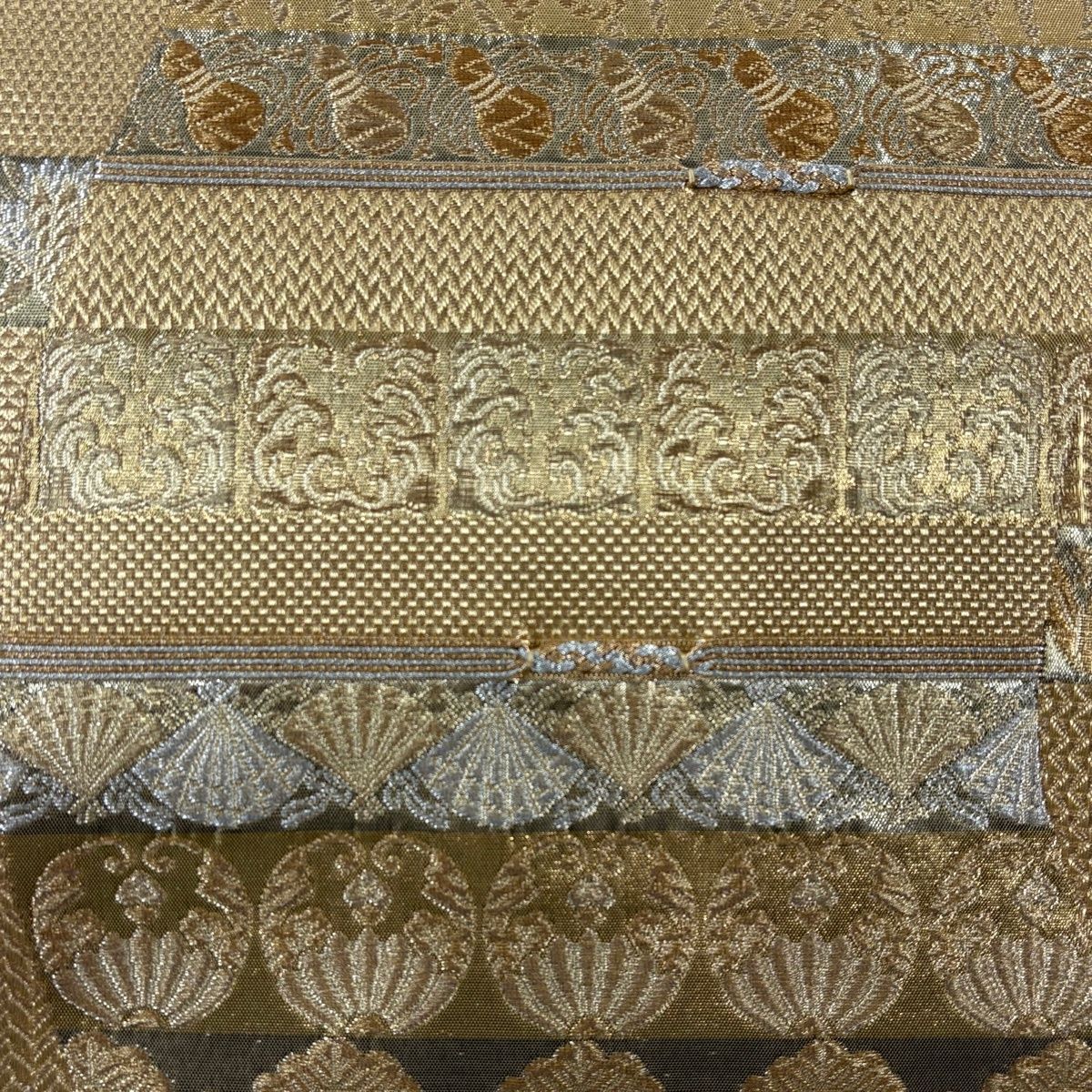 袋帯 秀品 瓢箪 松 金銀糸 箔 金色 お太鼓柄 正絹