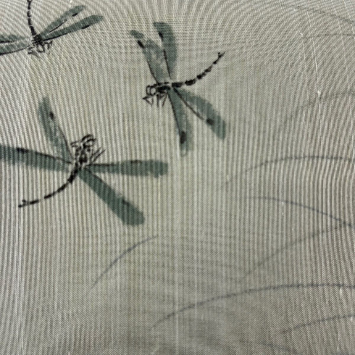 名古屋帯 秀品 夏帯 とんぼ 灰緑 正絹