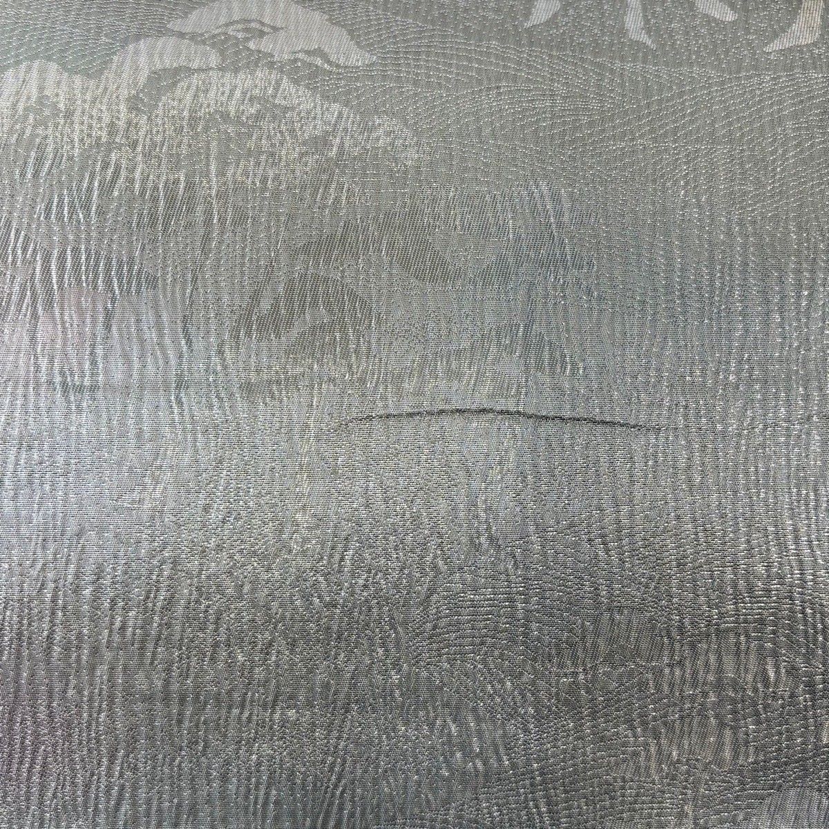 袋帯 秀品 ワンポイント柄 松 波 箔 螺鈿 灰緑 六通 正絹