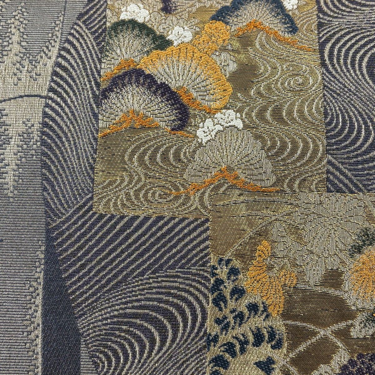 袋帯 秀品 色紙 竹 金糸 箔 灰紫 六通 正絹