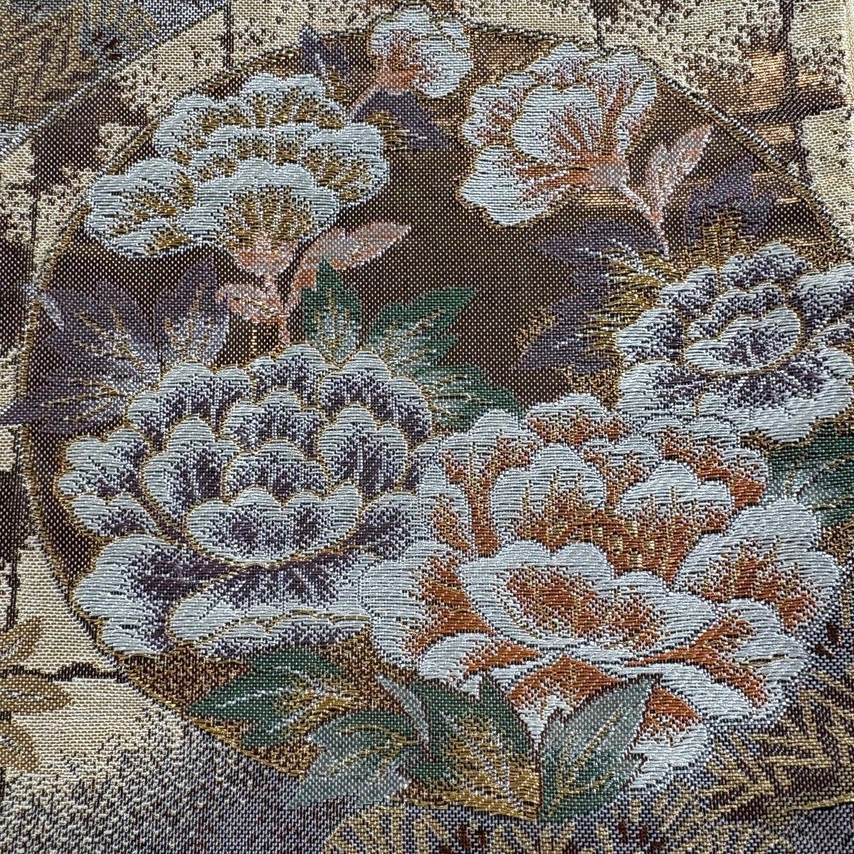 袋帯 秀品 花丸文 笠松 金糸 箔 銀色 六通 正絹