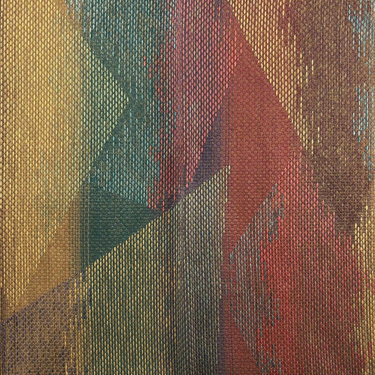 美品】 袋帯 秀品 草木本泥染 幾何学模様 金糸 赤紫 六通 正絹 【中古