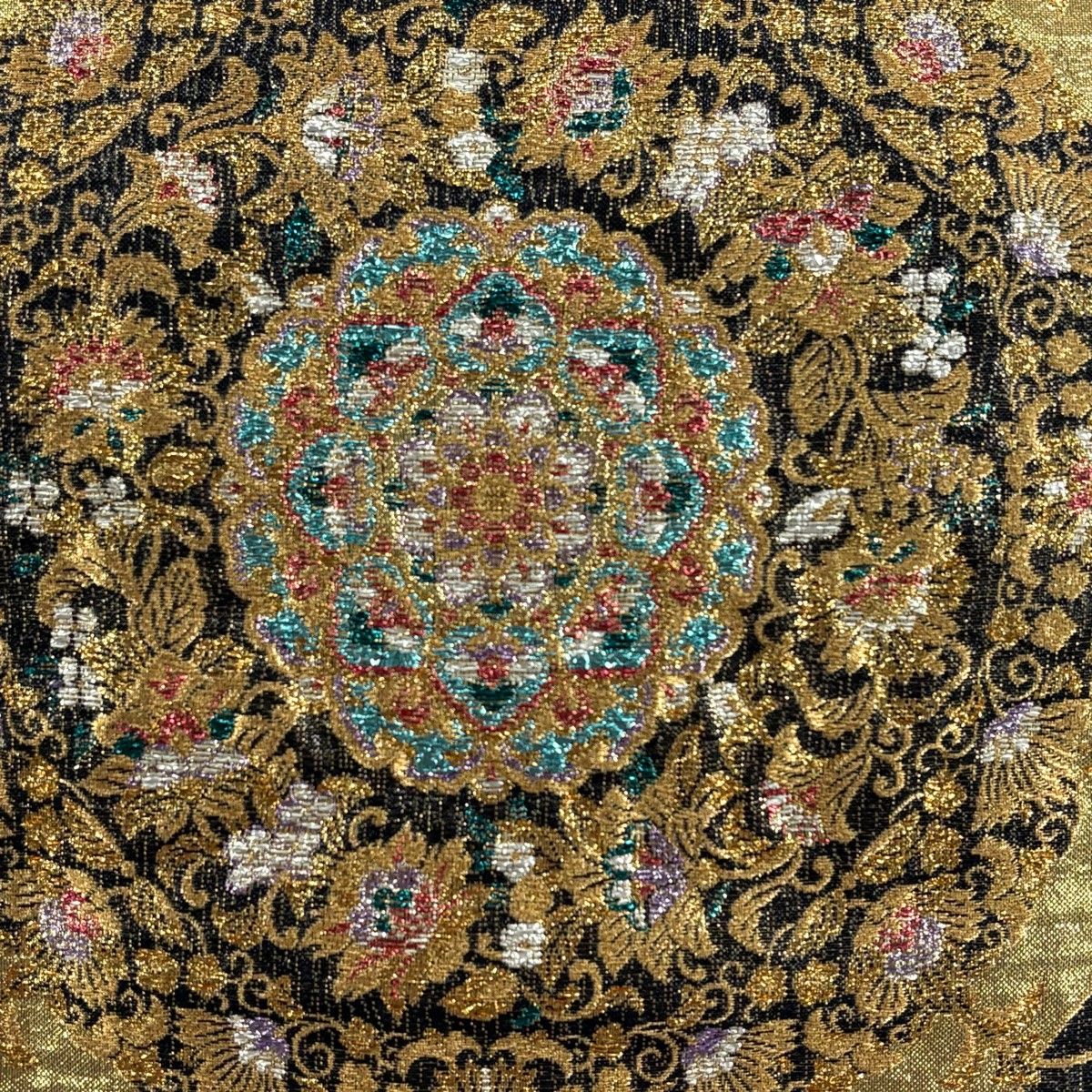 袋帯 秀品 立涌 華文 金糸 箔 墨色 六通 正絹