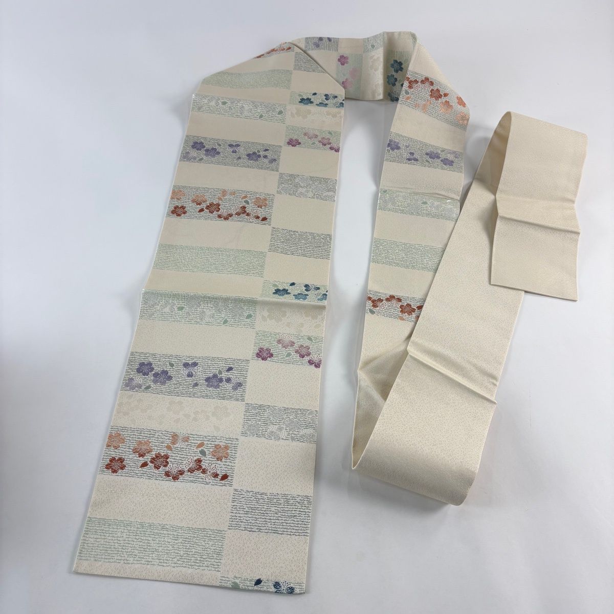  名古屋帯 秀品 桜 花びら クリーム 正絹 名古屋帯 帯